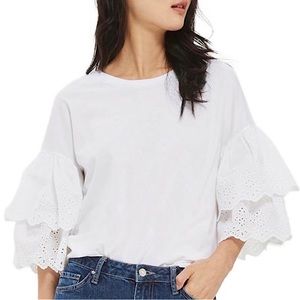 Topshop eyelet sleeve white top